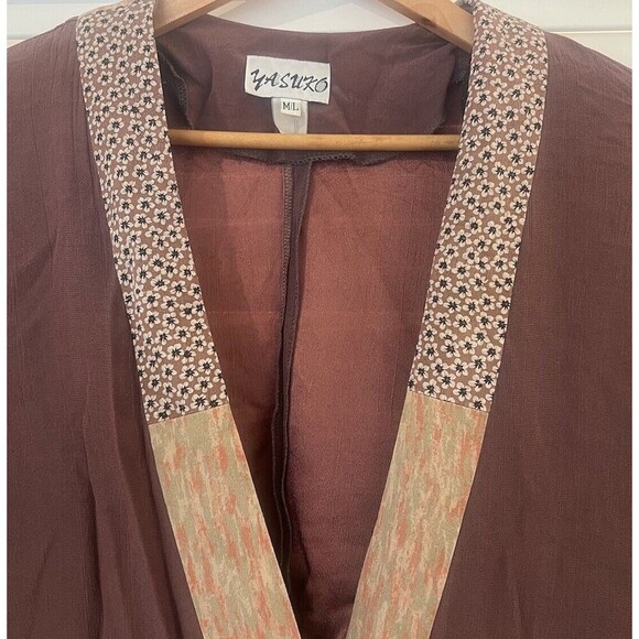 Yasuko Jacket M/L Brown Floral Kimono Silk Art To Wear Lagenlook Mixed Media - Picture 3 of 5
